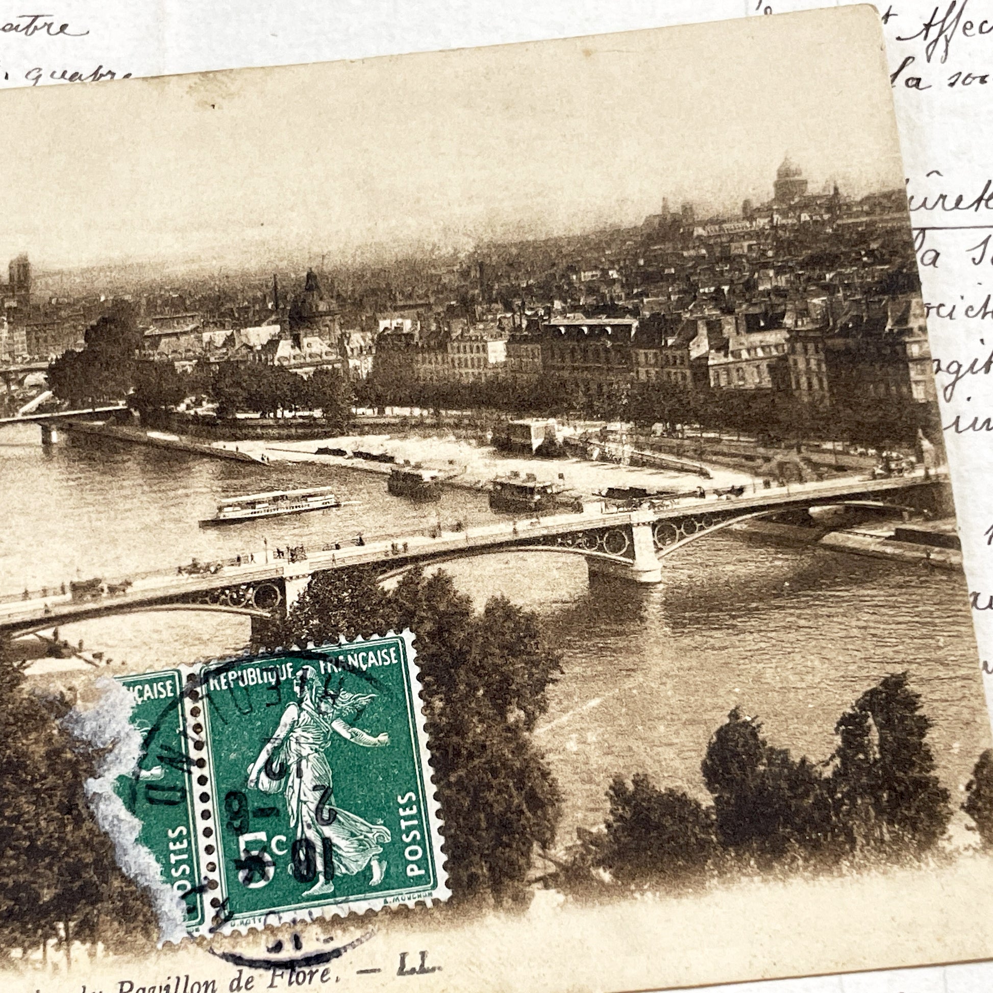1910s - Antique Paris Postcard - Sepia View of Seine River From Pavillon De Flore - Historic French Cityscape - Vintage Parisian Collectible