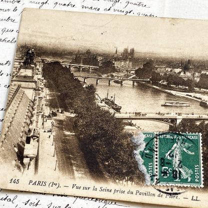 1910s - Antique Paris Postcard - Sepia View of Seine River From Pavillon De Flore - Historic French Cityscape - Vintage Parisian Collectible