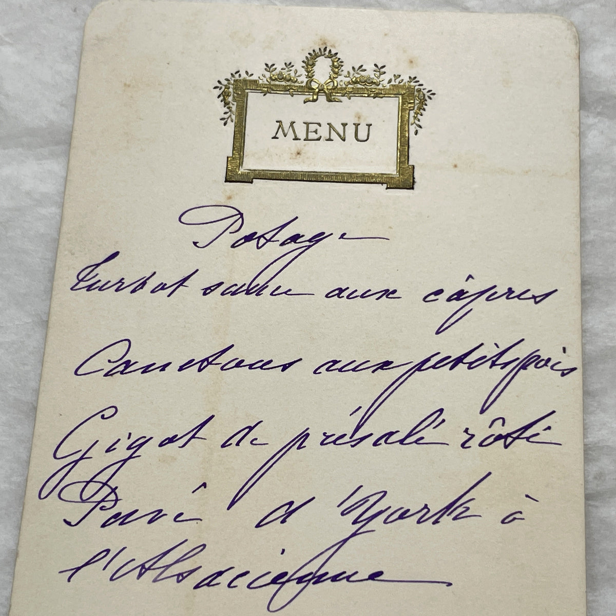 1900s - Vintage French Menu Card - Elegant Hand-Written Dinner Selection - Historical Gastronomy - June 14, 1906 Formal Meal Ephemera