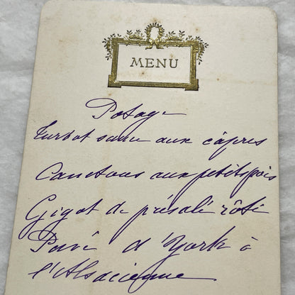 1900s - Vintage French Menu Card - Elegant Hand-Written Dinner Selection - Historical Gastronomy - June 14, 1906 Formal Meal Ephemera