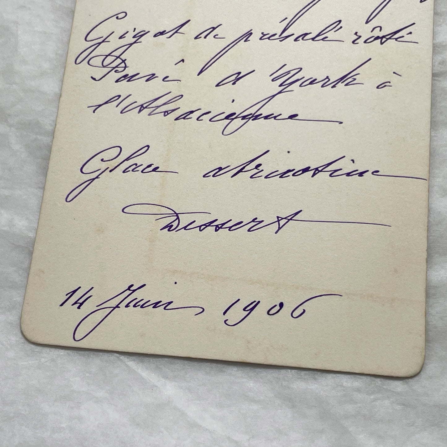 1900s - Vintage French Menu Card - Elegant Hand-Written Dinner Selection - Historical Gastronomy - June 14, 1906 Formal Meal Ephemera