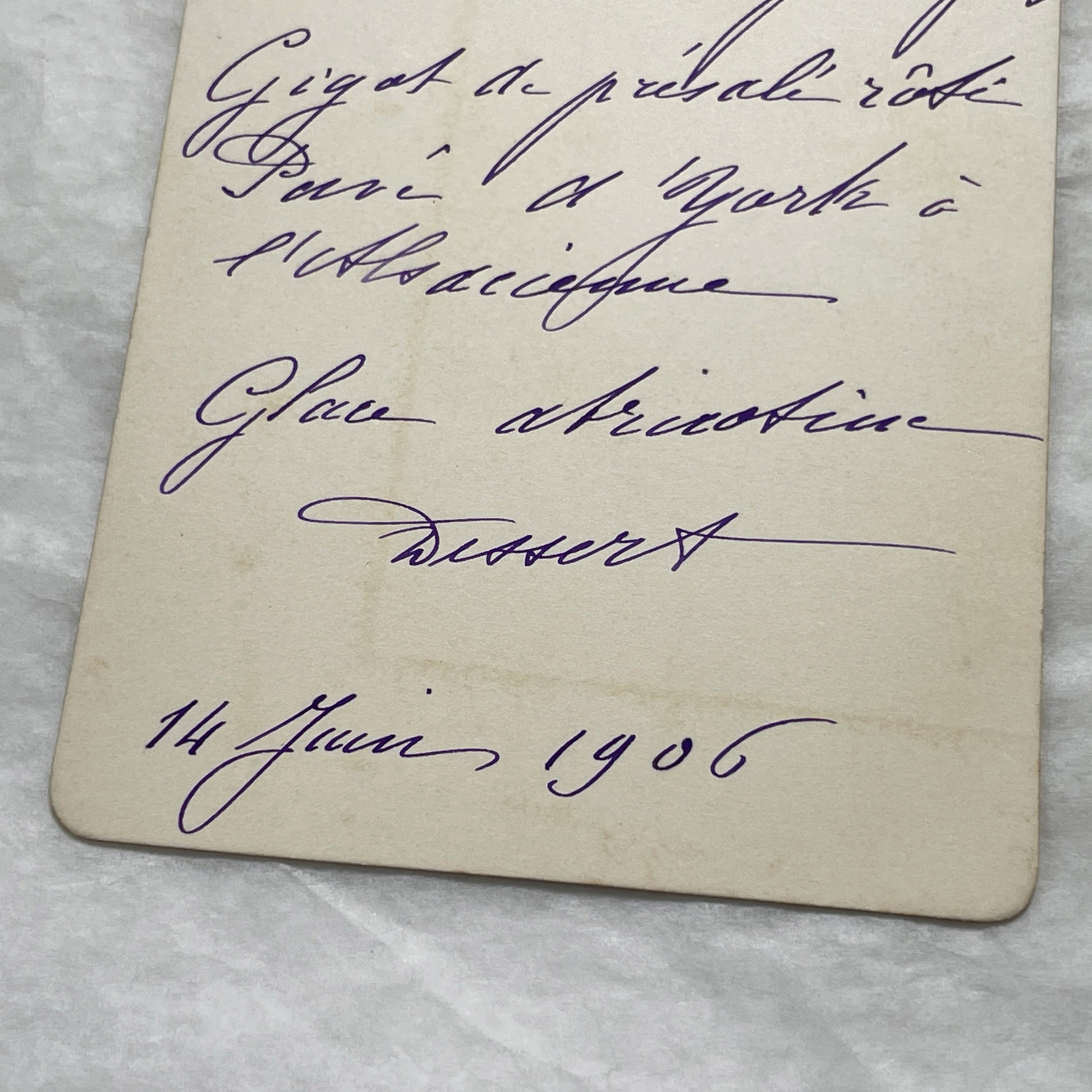 1900s - Vintage French Menu Card - Elegant Hand-Written Dinner Selection - Historical Gastronomy - June 14, 1906 Formal Meal Ephemera