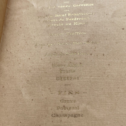 1900s - Exquisite French Menu Card - Elegant 1909 Dinner - Vintage Culinary Experience - Historical Fine Dining Memorabilia