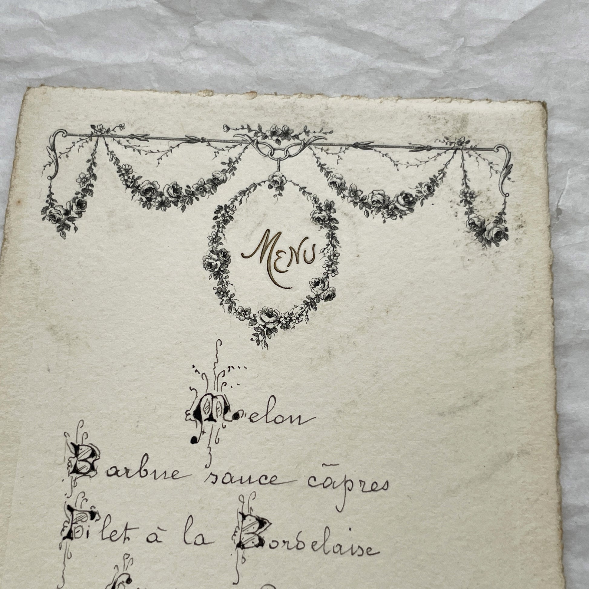 1900s - Exquisite French Menu - Hand-Written Elegant Dining Card - September 25, 1909 - Formal Meal Presentation