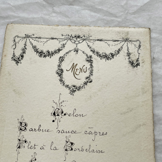 1900s - Exquisite French Menu - Hand-Written Elegant Dining Card - September 25, 1909 - Formal Meal Presentation