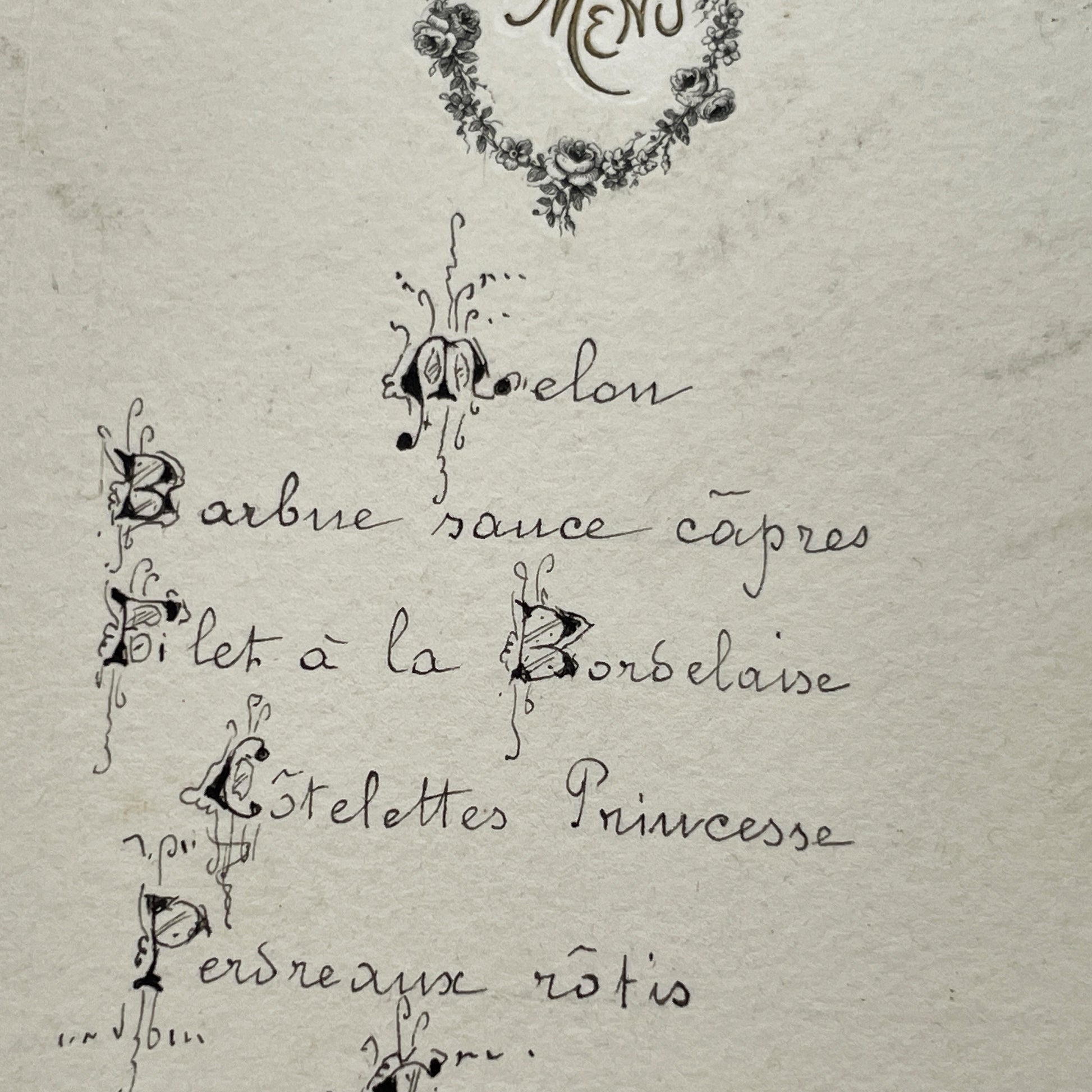 1900s - Exquisite French Menu - Hand-Written Elegant Dining Card - September 25, 1909 - Formal Meal Presentation