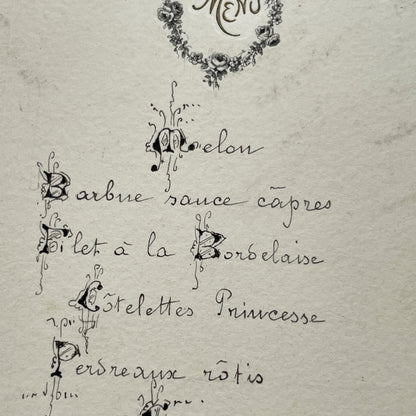 1900s - Exquisite French Menu - Hand-Written Elegant Dining Card - September 25, 1909 - Formal Meal Presentation