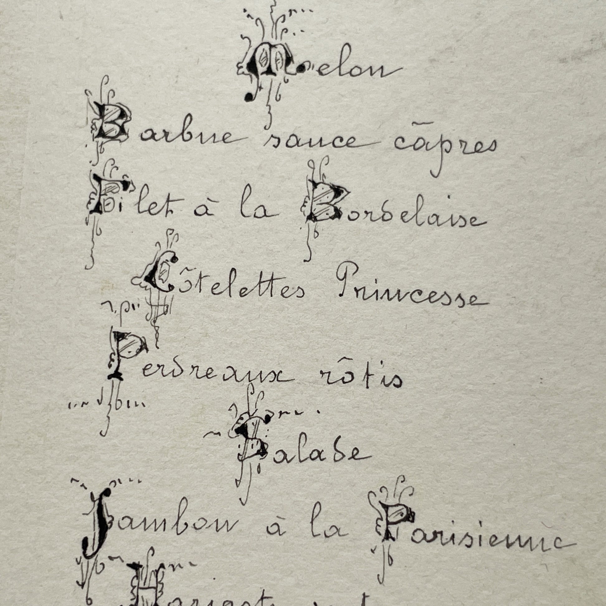 1900s - Exquisite French Menu - Hand-Written Elegant Dining Card - September 25, 1909 - Formal Meal Presentation