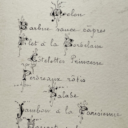1900s - Exquisite French Menu - Hand-Written Elegant Dining Card - September 25, 1909 - Formal Meal Presentation