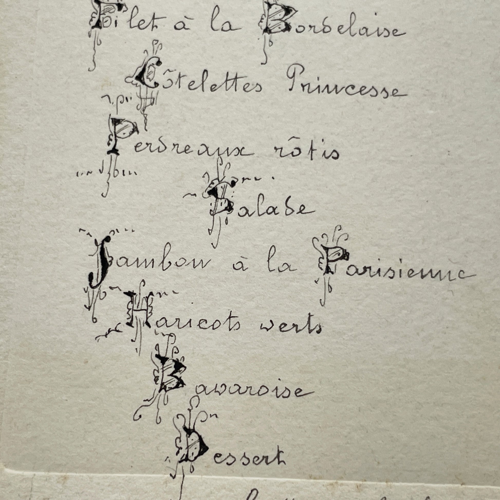 1900s - Exquisite French Menu - Hand-Written Elegant Dining Card - September 25, 1909 - Formal Meal Presentation