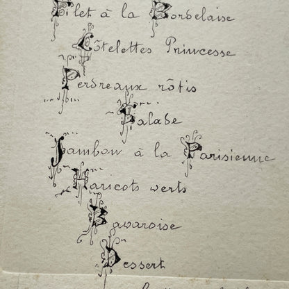 1900s - Exquisite French Menu - Hand-Written Elegant Dining Card - September 25, 1909 - Formal Meal Presentation