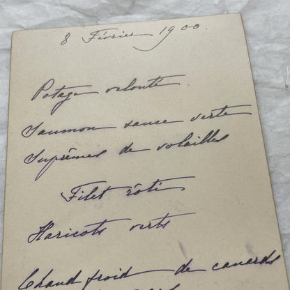 1900s - Elegant French Menu Card From February 8, 1900 - Handwritten Dinner Plan With Classic Edwardian Cuisine - Historic Meal Revelation