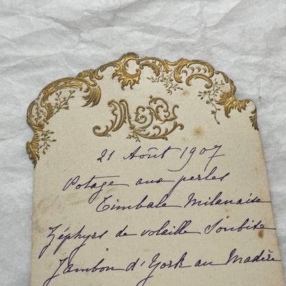 1900s - Exquisite Antique Handwritten French Menu Card from 1907 - Vintage Dining Experience - Historic Culinary Document - Fine Dining