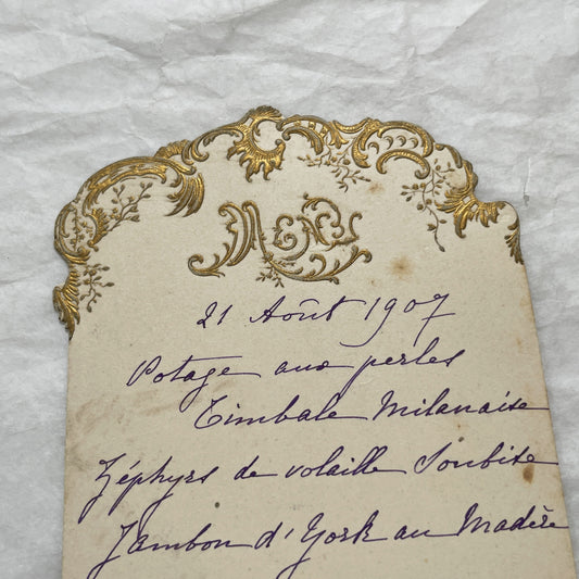1900s - Exquisite Antique Handwritten French Menu Card from 1907 - Vintage Dining Experience - Historic Culinary Document - Fine Dining