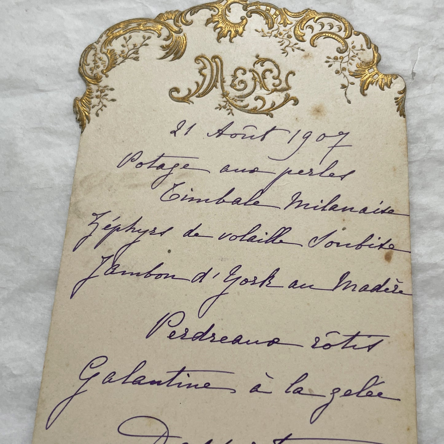 1900s - Exquisite Antique Handwritten French Menu Card from 1907 - Vintage Dining Experience - Historic Culinary Document - Fine Dining