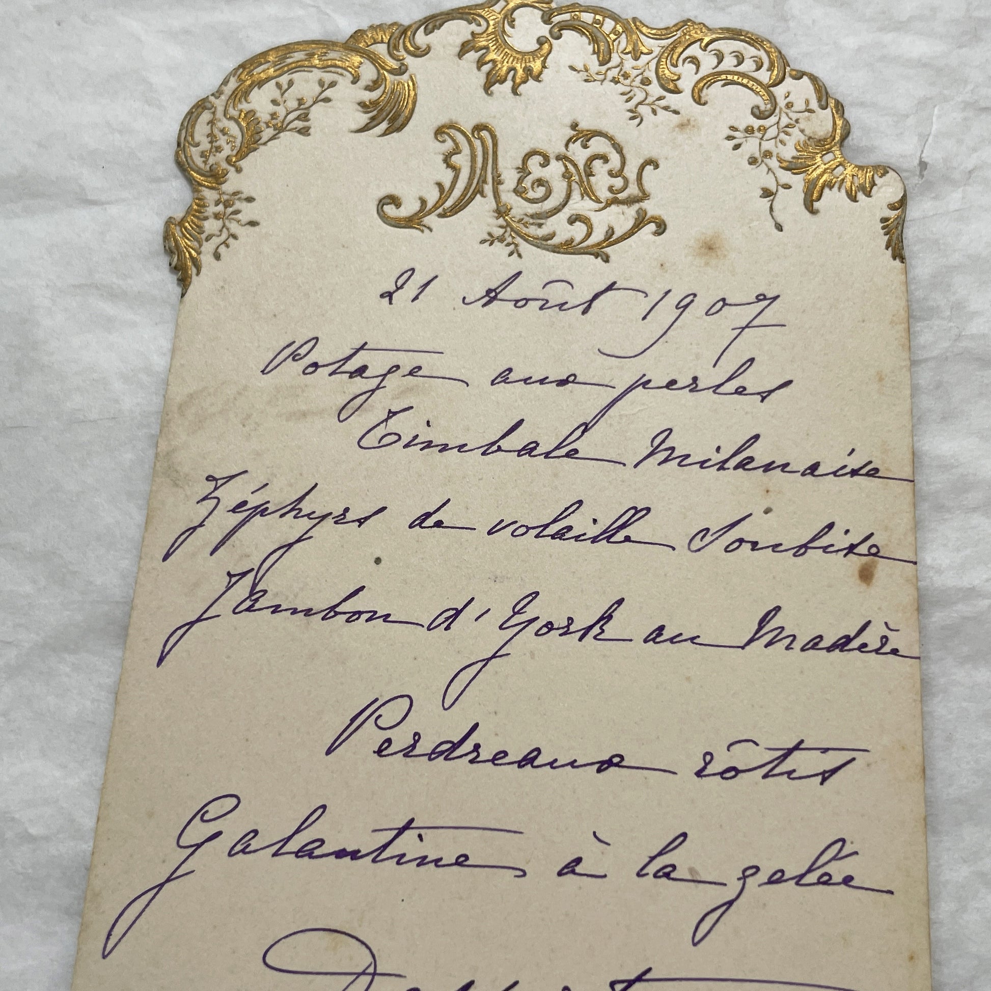 1900s - Exquisite Antique Handwritten French Menu Card from 1907 - Vintage Dining Experience - Historic Culinary Document - Fine Dining