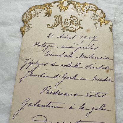 1900s - Exquisite Antique Handwritten French Menu Card from 1907 - Vintage Dining Experience - Historic Culinary Document - Fine Dining