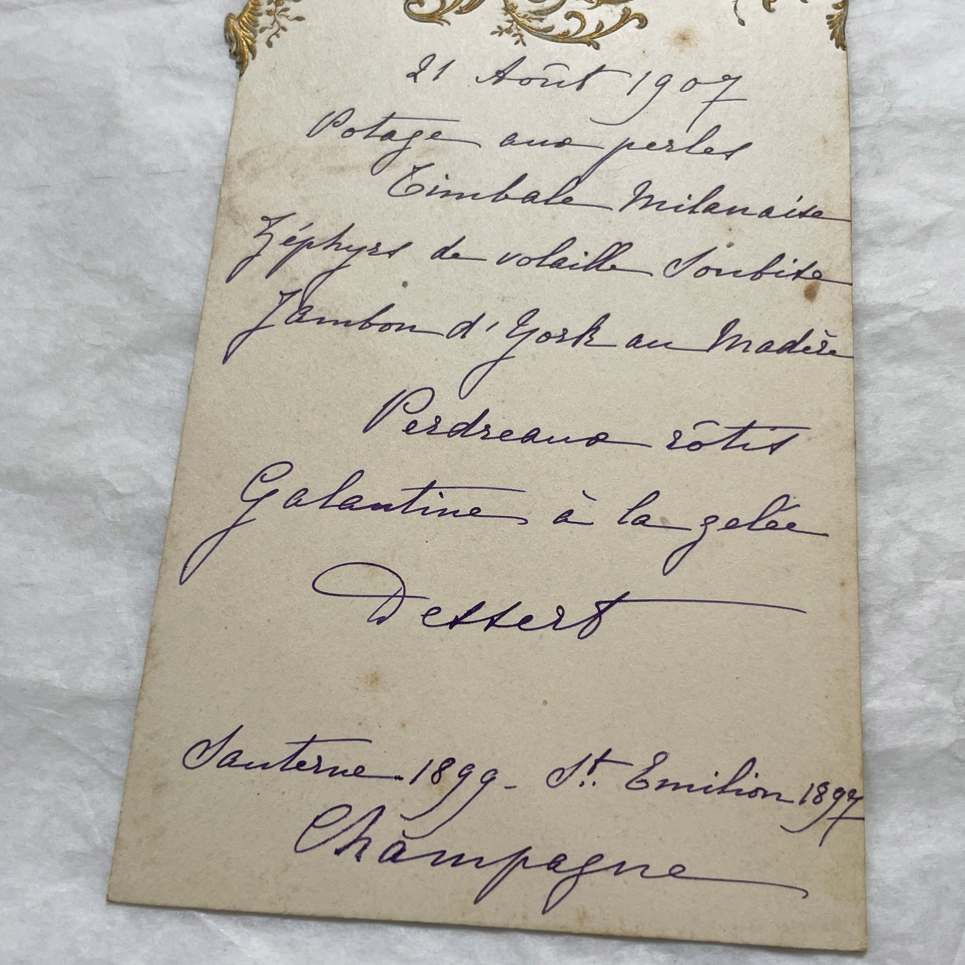 1900s - Exquisite Antique Handwritten French Menu Card from 1907 - Vintage Dining Experience - Historic Culinary Document - Fine Dining