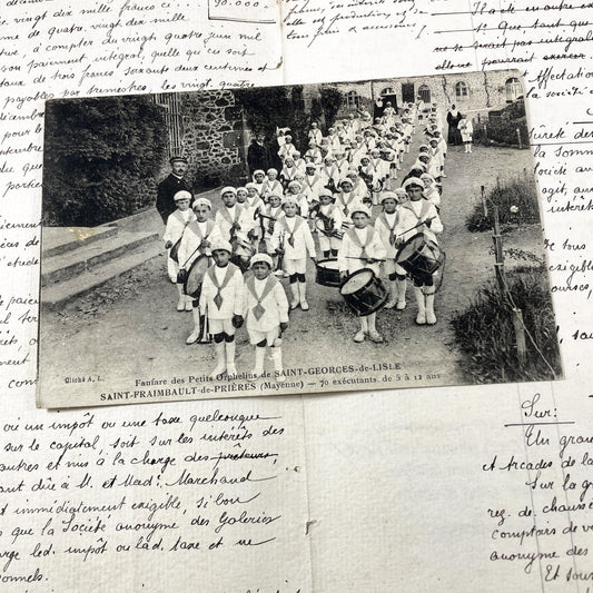 1910s - Historic Postcard - French Orphans' Band - Saint-Georges-de-Lisle Children - Mayenne Village Life - Vintage Musicians Portrait