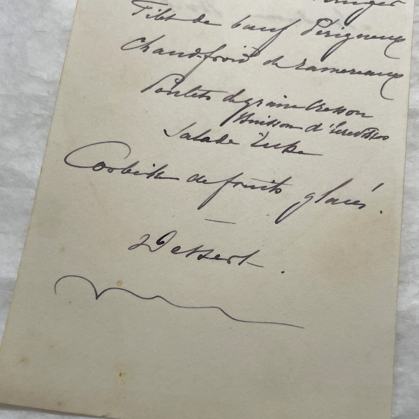 1900s - Antique French Menu Card - Elegant Handwritten Dinner Service Offering Gourmet Cuisine - June 12, 1901