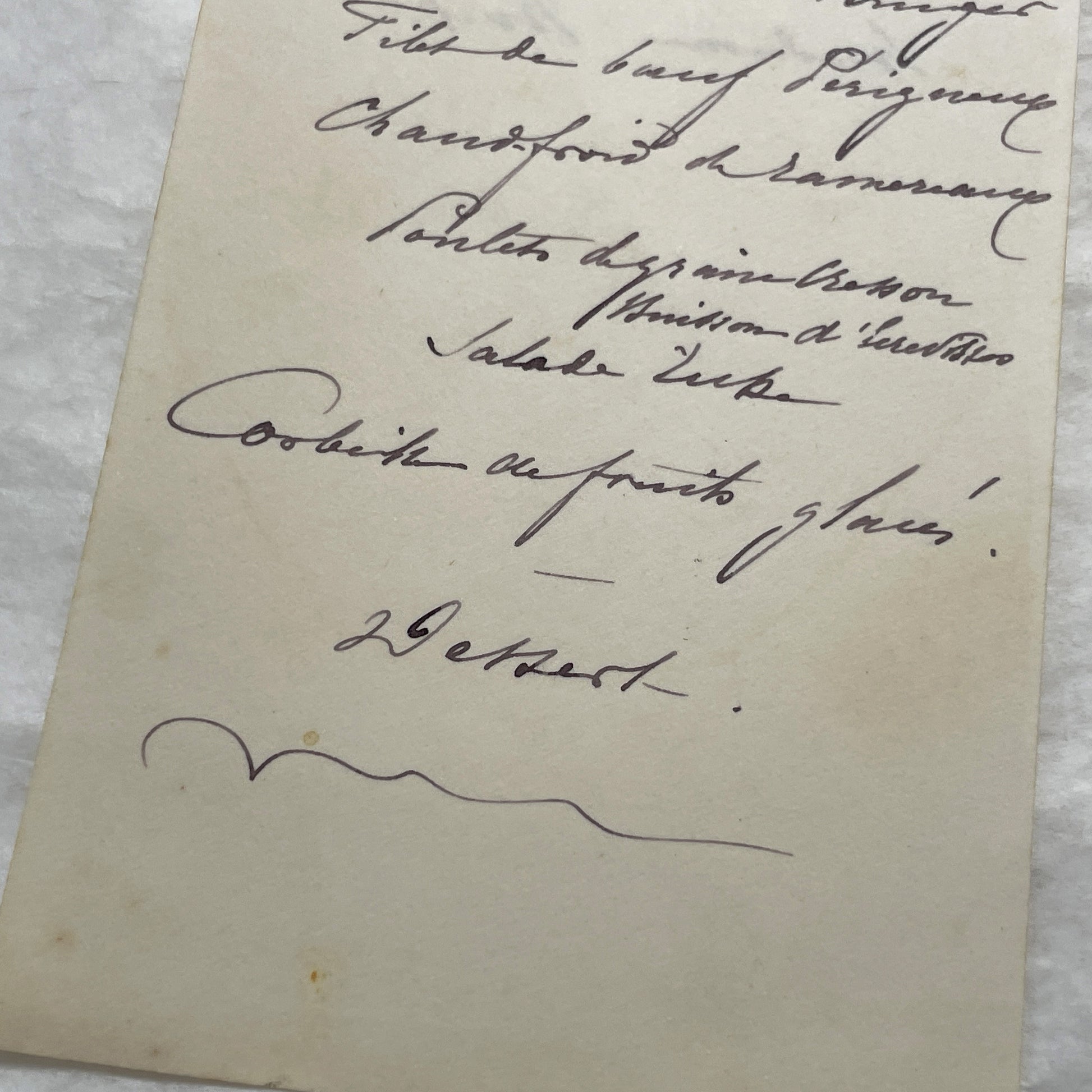1900s - Antique French Menu Card - Elegant Handwritten Dinner Service Offering Gourmet Cuisine - June 12, 1901
