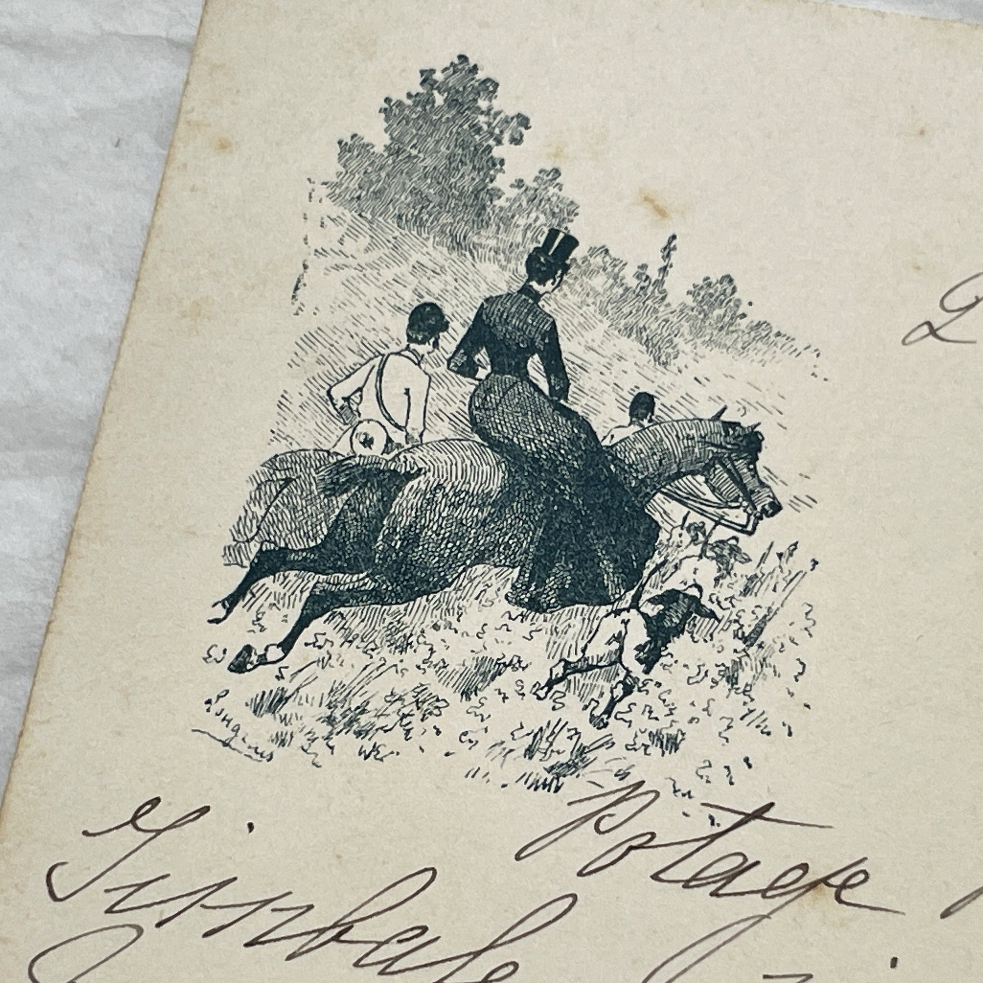 1900s - Vintage French Menu Card with Elegant Handwritten Dinner Selections - Classic Cuisine - Equestrian Illustration - March 21st