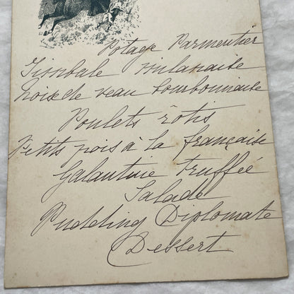 1900s - Vintage French Menu Card with Elegant Handwritten Dinner Selections - Classic Cuisine - Equestrian Illustration - March 21st