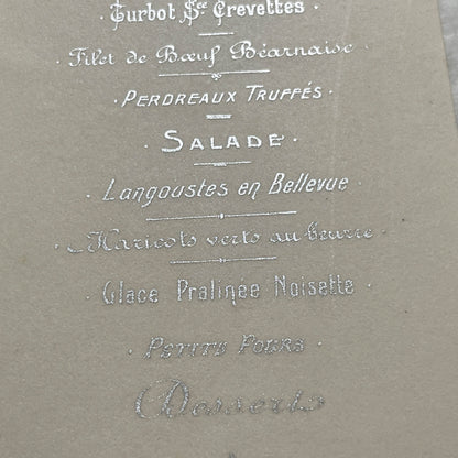 1900s - Exquisite Antique French Dining Menu Card from Paris - Gourmet French Cuisine - Elegant Silver Embossed Vintage Dinner Program