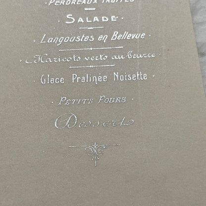 1900s - Exquisite Antique French Dining Menu Card from Paris - Gourmet French Cuisine - Elegant Silver Embossed Vintage Dinner Program