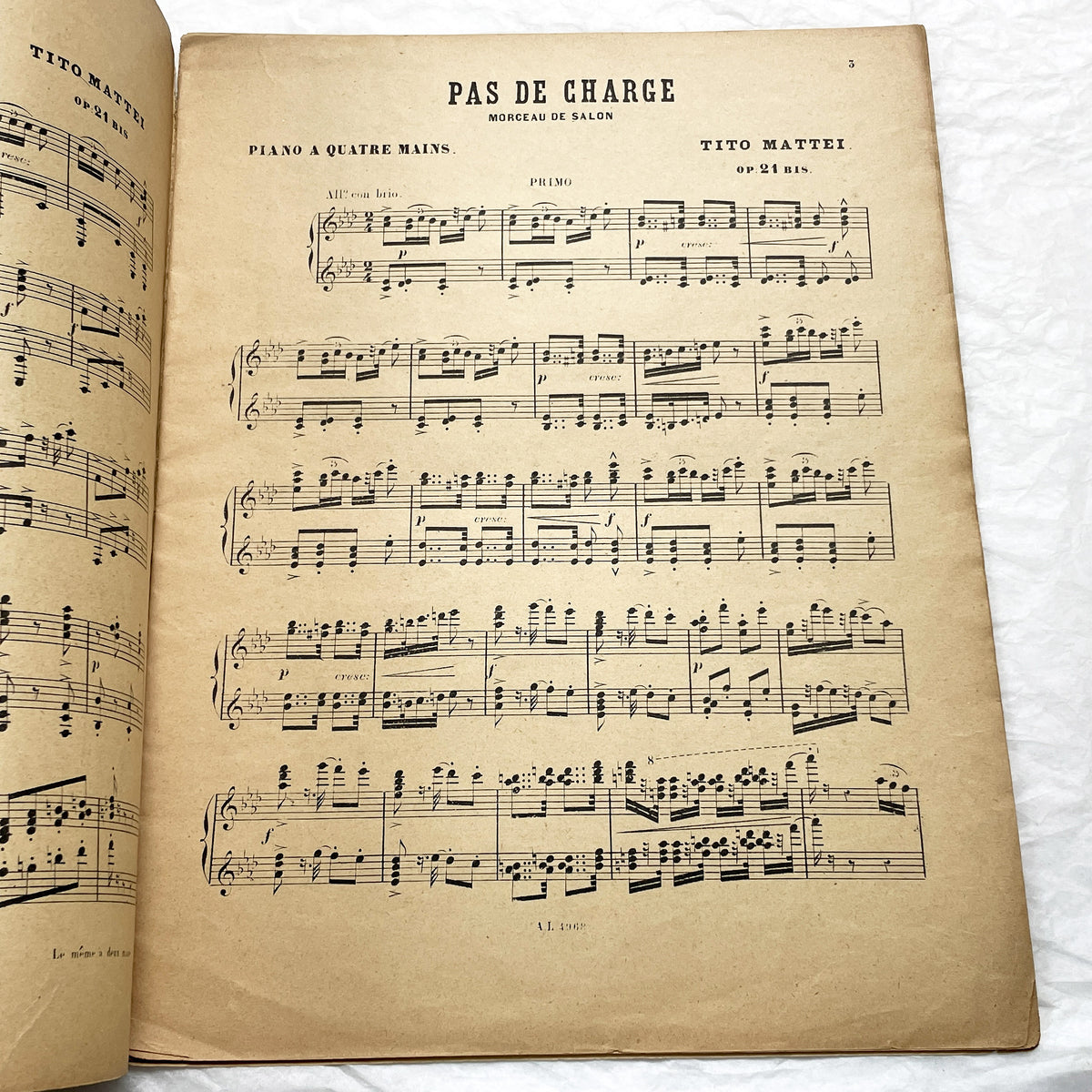 Late 19th century - Salon Piece for Piano Four Hands – Tito Mattei, Op. 21 bis – 19th Century Sheet Music (Alphonse Leduc, Paris)