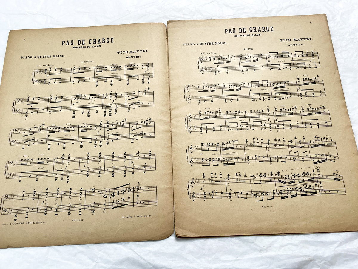 Late 19th century - Salon Piece for Piano Four Hands – Tito Mattei, Op. 21 bis – 19th Century Sheet Music (Alphonse Leduc, Paris)