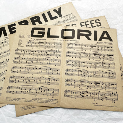 1920s - Set of 1930s French Sheet Music – Folies Bergère Revue Songs – “Gloria”, “Au Temps des Fées”, “Merrily” – Maurice Hermite & Lucien Rémon