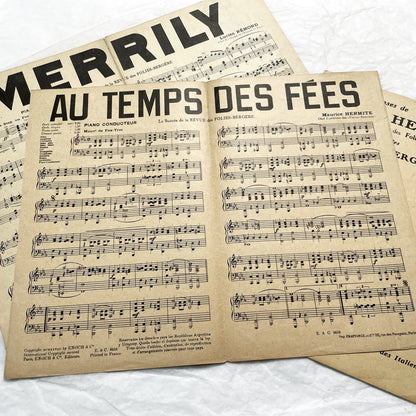 1920s - Set of 1930s French Sheet Music – Folies Bergère Revue Songs – “Gloria”, “Au Temps des Fées”, “Merrily” – Maurice Hermite & Lucien Rémon