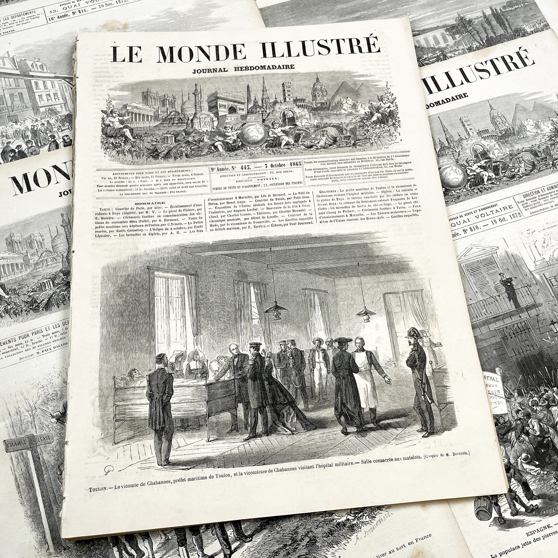 1860s - Stunning newspaper "Le monde illustré" with beautiful engravings - French weekly journal from 1865 - 16 pages