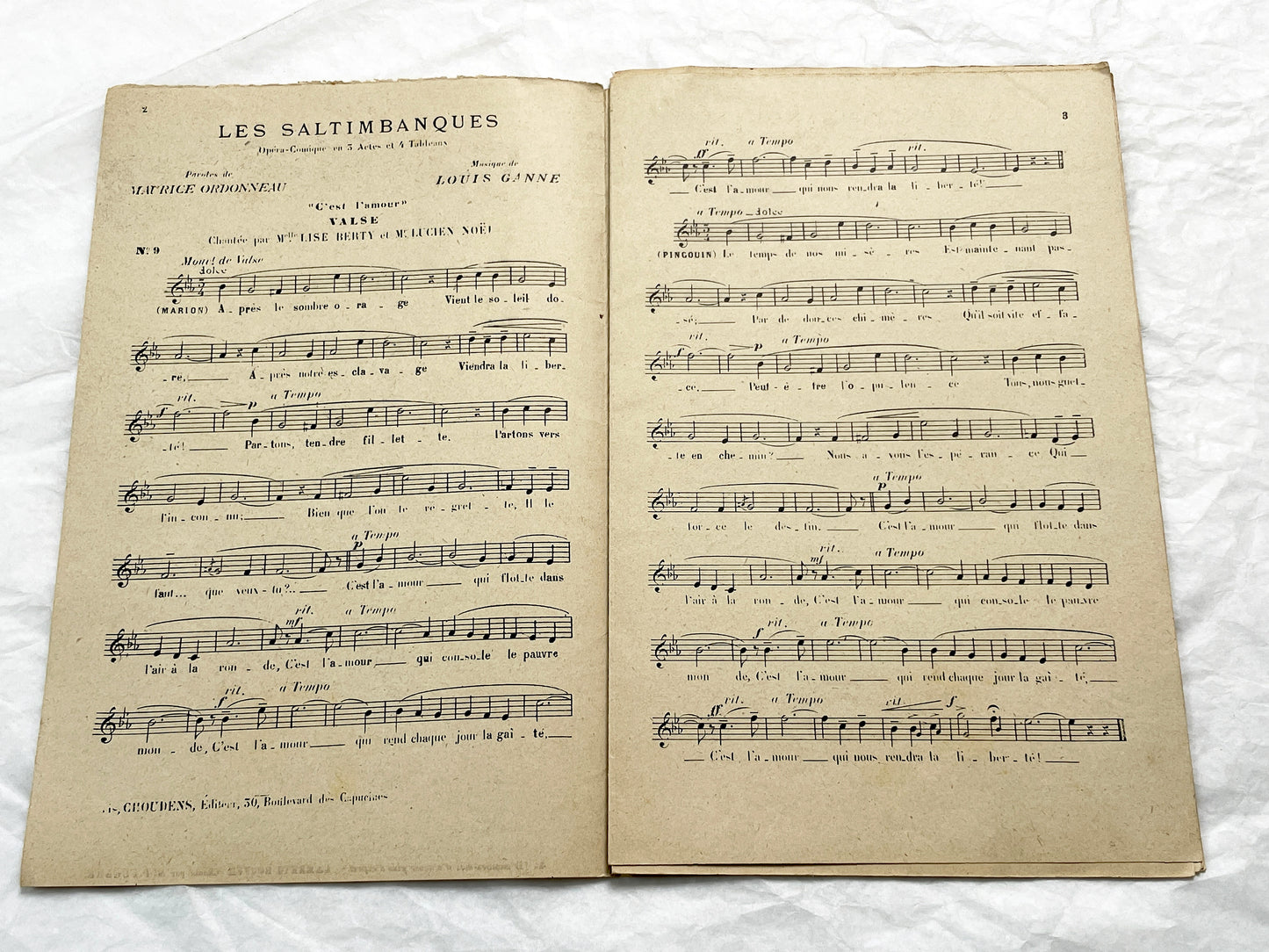 Late 19th century - Les Saltimbanques – Operetta Sheet Music by Louis Ganne – Théâtre de la Gaîté (c.1899)