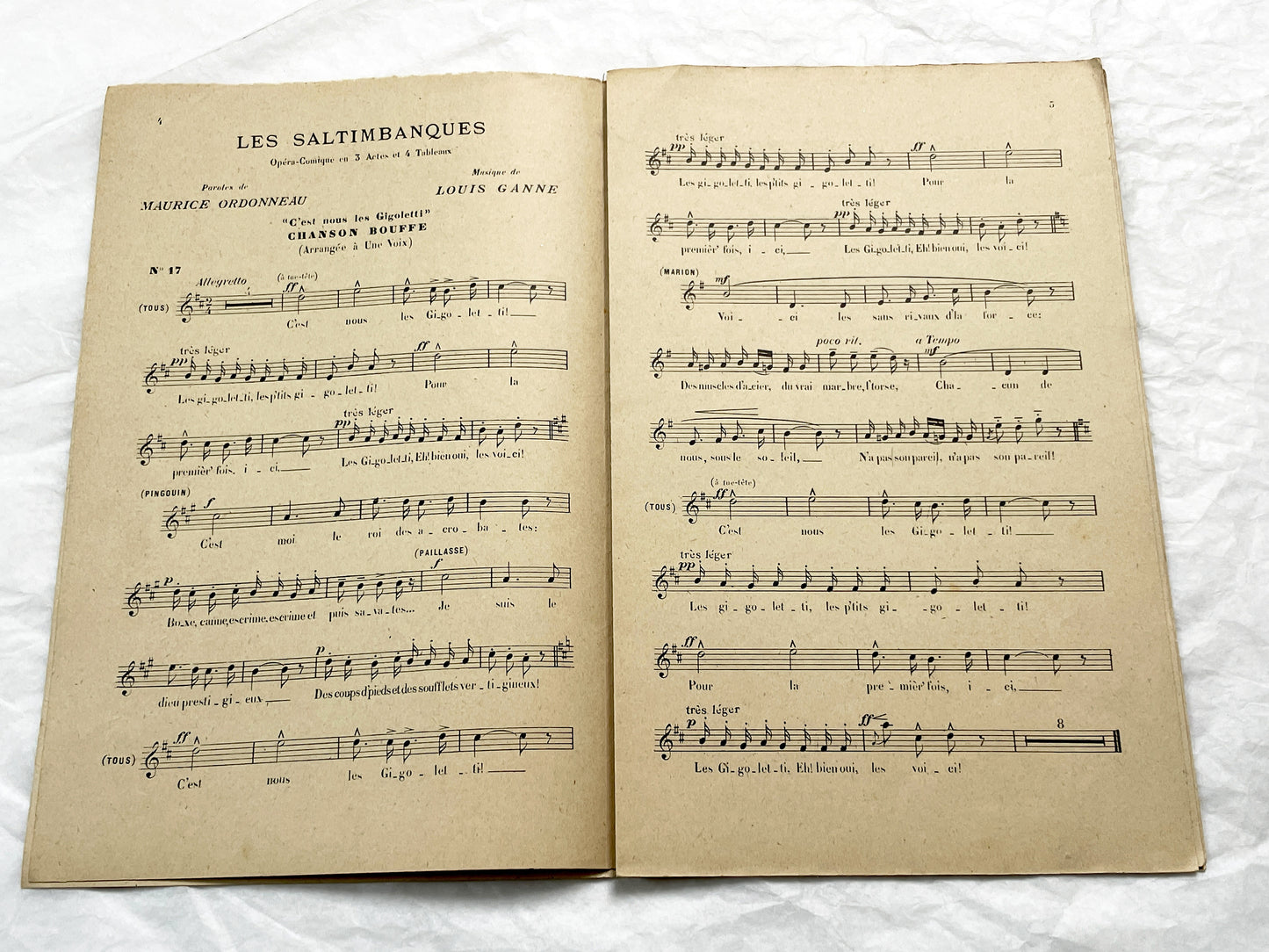 Late 19th century - Les Saltimbanques – Operetta Sheet Music by Louis Ganne – Théâtre de la Gaîté (c.1899)