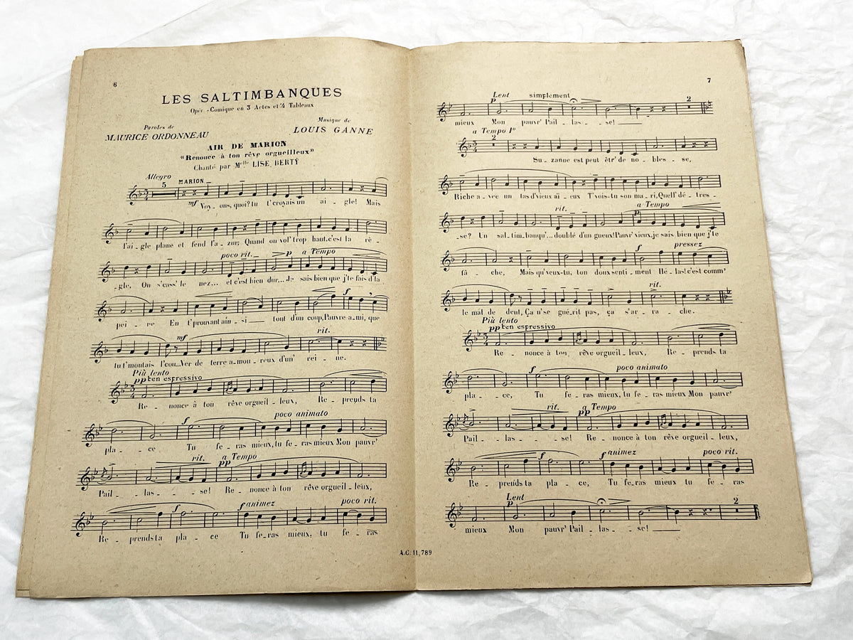 Late 19th century - Les Saltimbanques – Operetta Sheet Music by Louis Ganne – Théâtre de la Gaîté (c.1899)