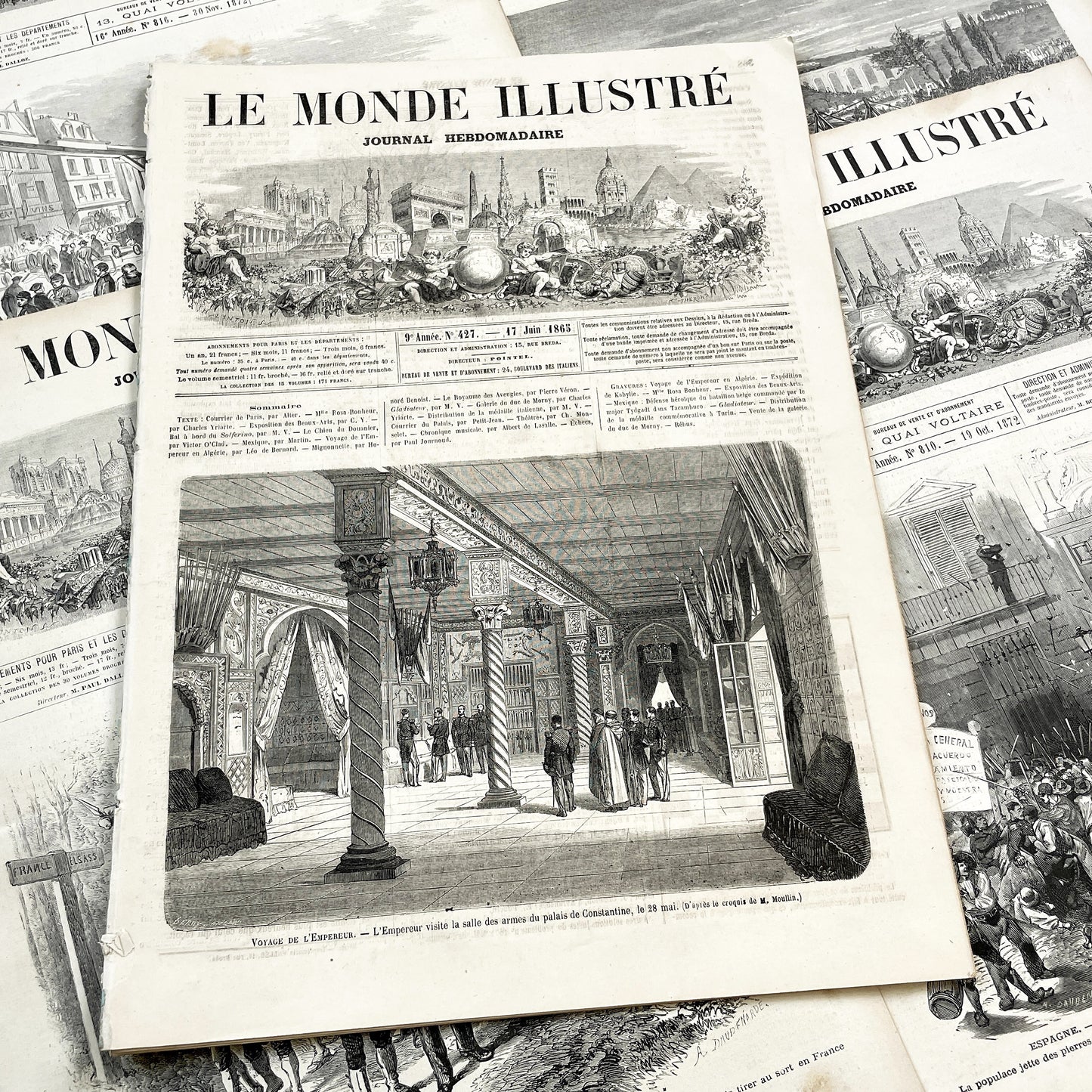 1860s - Stunning newspaper "Le monde illustré" with beautiful engravings - French weekly journal from 1865 - 16 pages