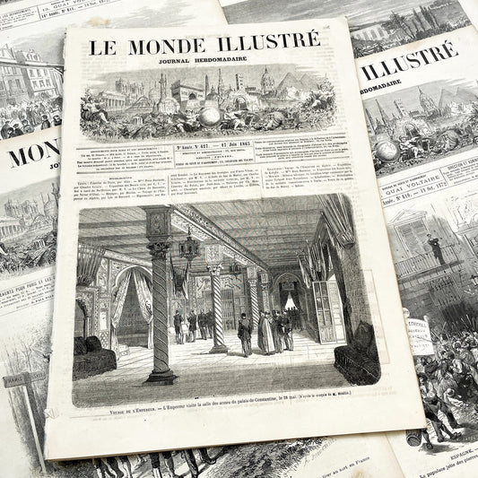 1860s - Stunning newspaper "Le monde illustré" with beautiful engravings - French weekly journal from 1865 - 16 pages