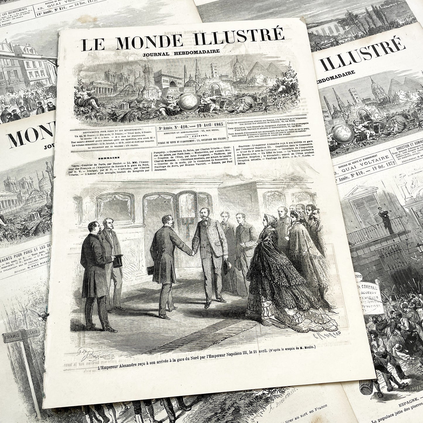 1860s - Stunning newspaper "Le monde illustré" with beautiful engravings - French weekly journal from 1865 - 16 pages