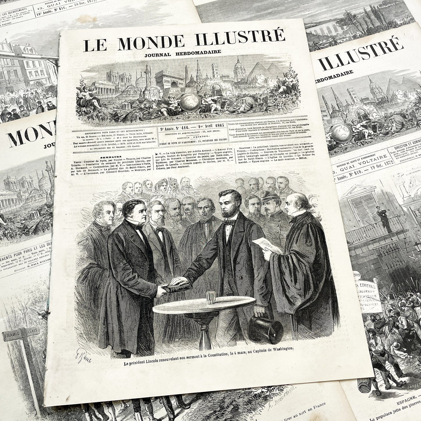 1860s - Stunning newspaper "Le monde illustré" with beautiful engravings - French weekly journal from 1865 - 16 pages