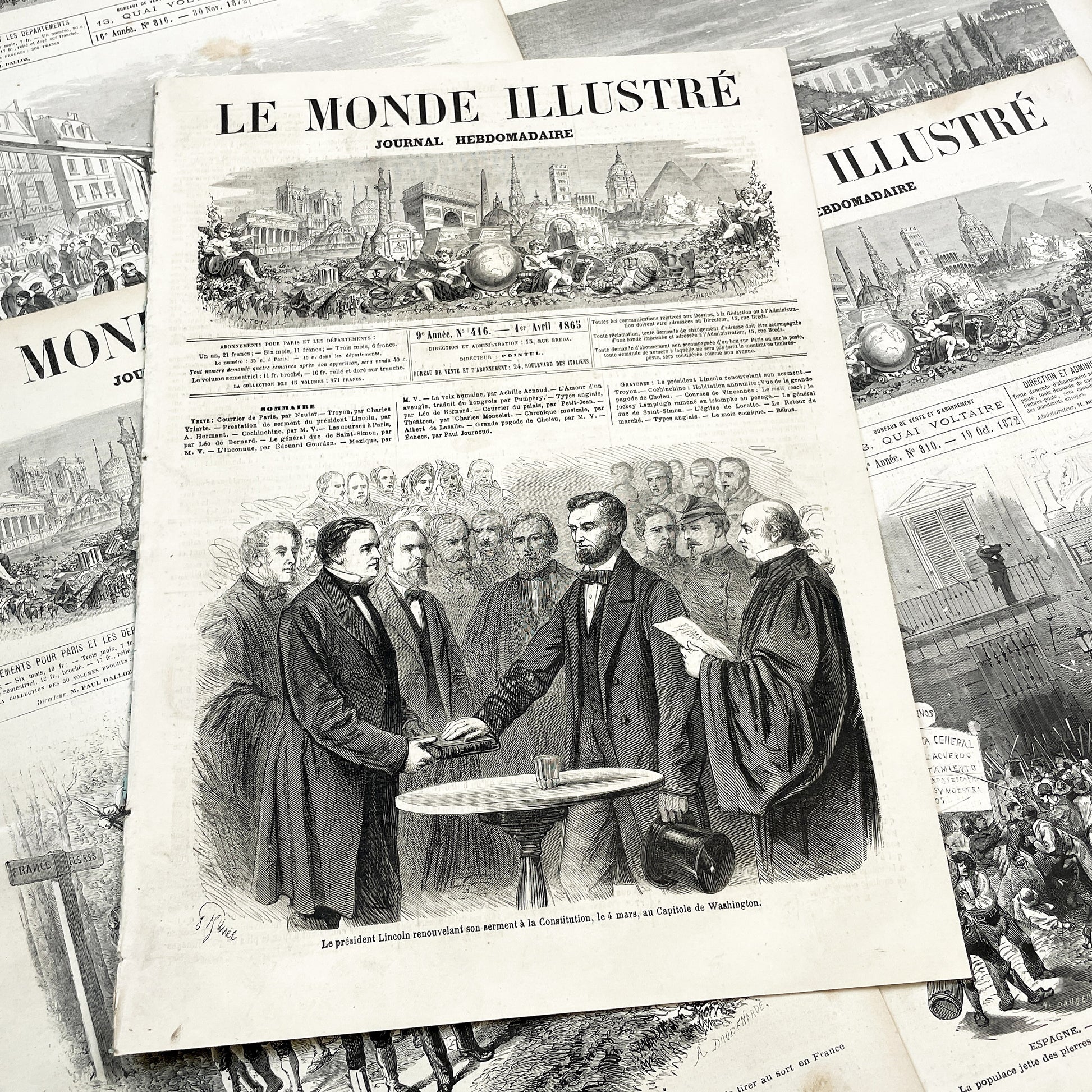 1860s - Stunning newspaper "Le monde illustré" with beautiful engravings - French weekly journal from 1865 - 16 pages