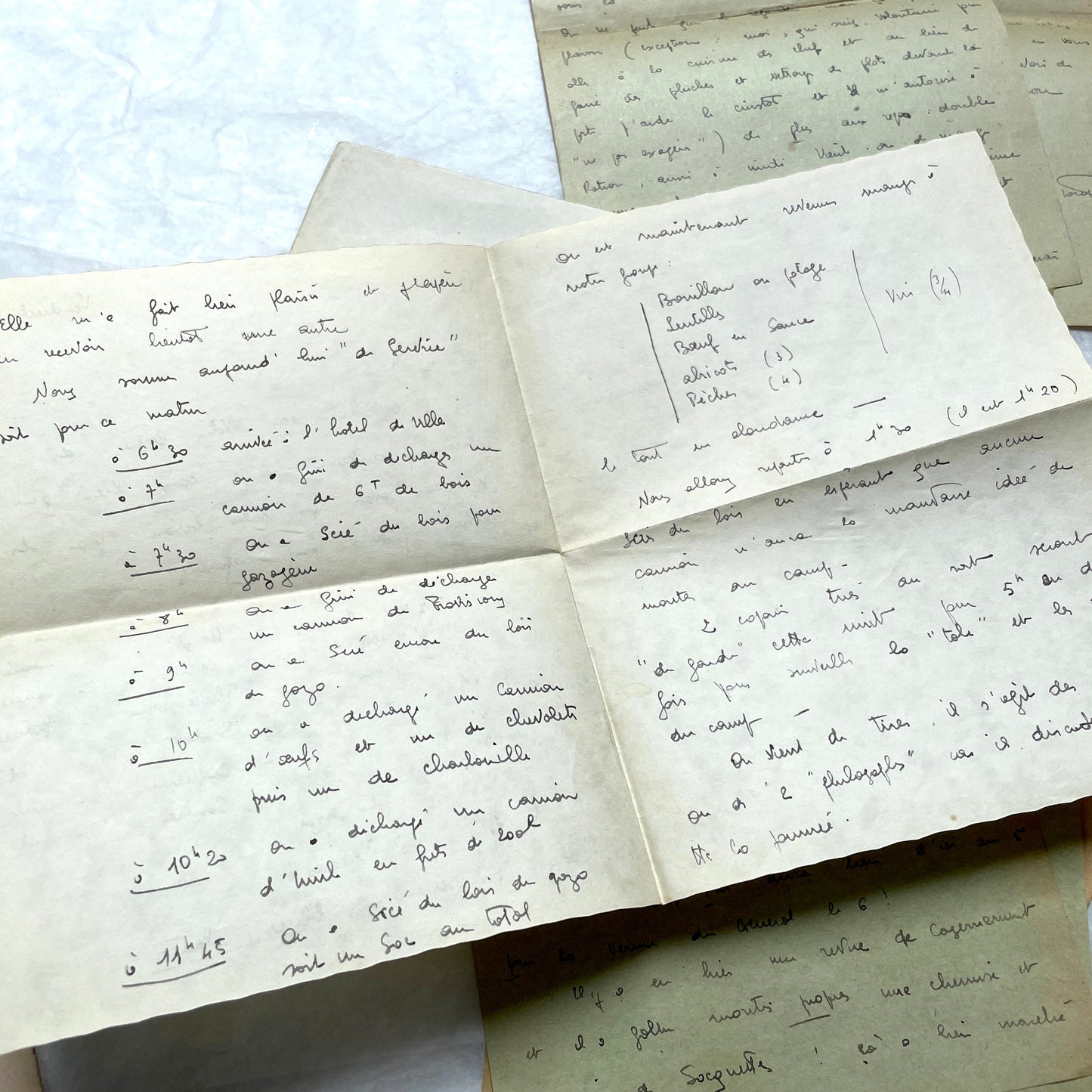 1930s French handwritten letters set with envelopes, showing cursive script, postage stamps, and postmarks.