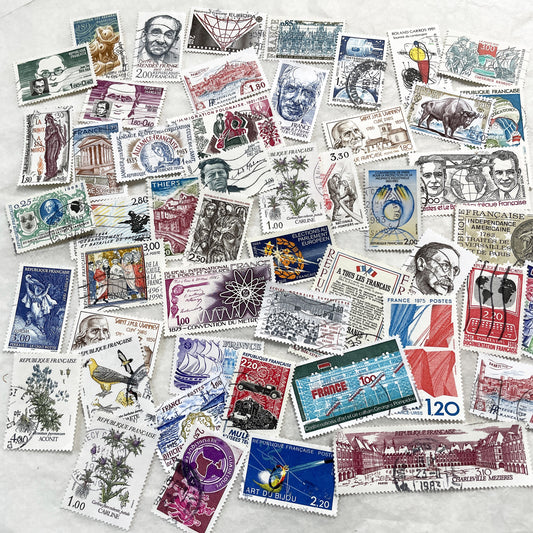 1980s - 50 French Postage Stamps - Diverse Themes Including History, Art, Nature, and Commemorations - Philatelic Lot