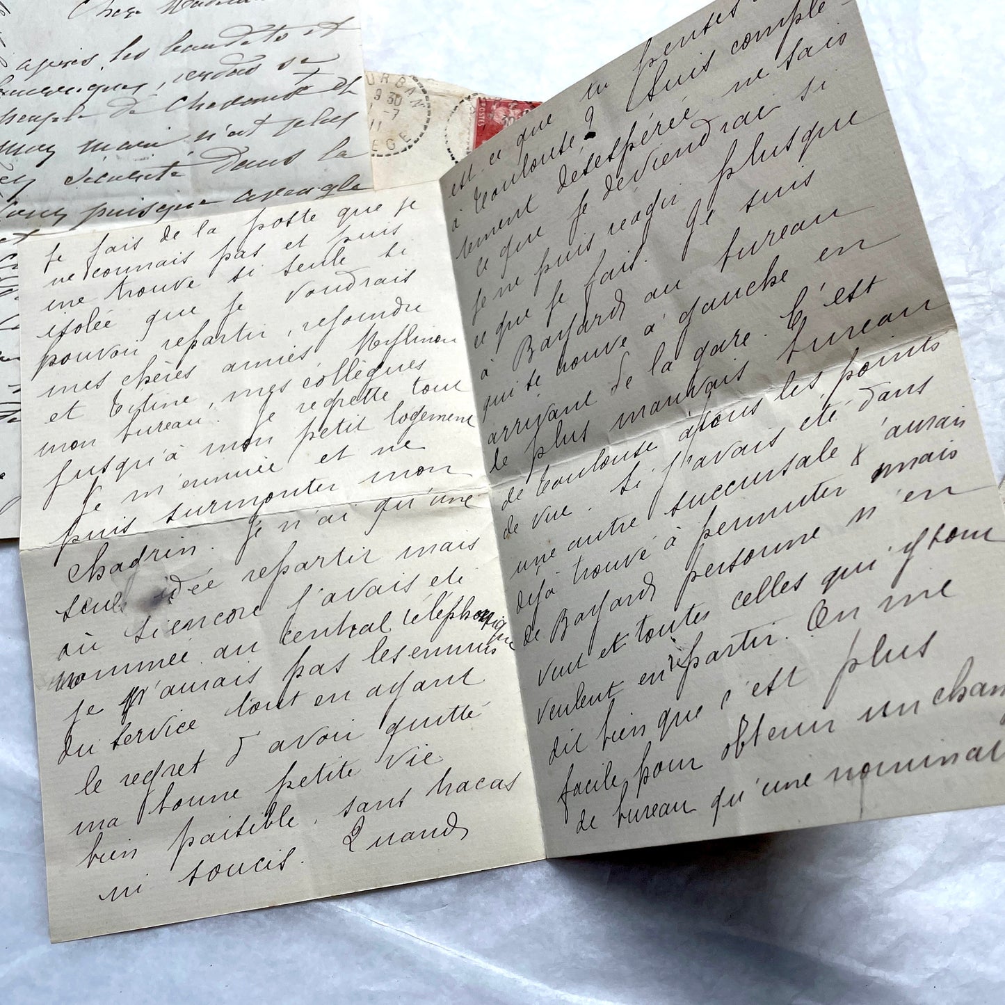 Lot of 5 vintage French letters with envelopes from the 1910s, showing handwritten text and stamps.