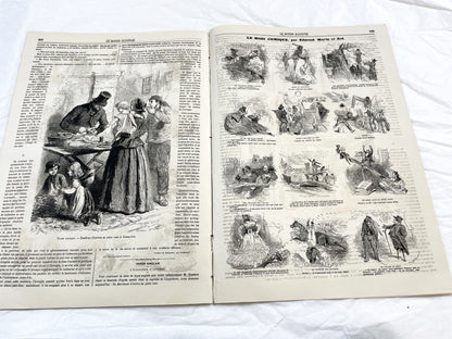 1860s - Stunning newspaper "Le monde illustré" with beautiful engravings - French weekly journal from 1865 - 16 pages