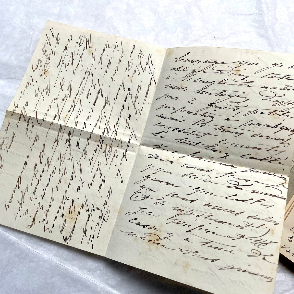 Lot of 5 vintage French letters with envelopes from the 1910s, showing handwritten text and stamps.