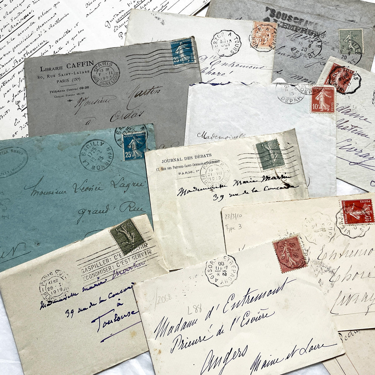 1910s - Lot of 10 Vintage French Envelopes – 1910s/1920s Ephemera for Junk Journals, Collage & Paper Crafts