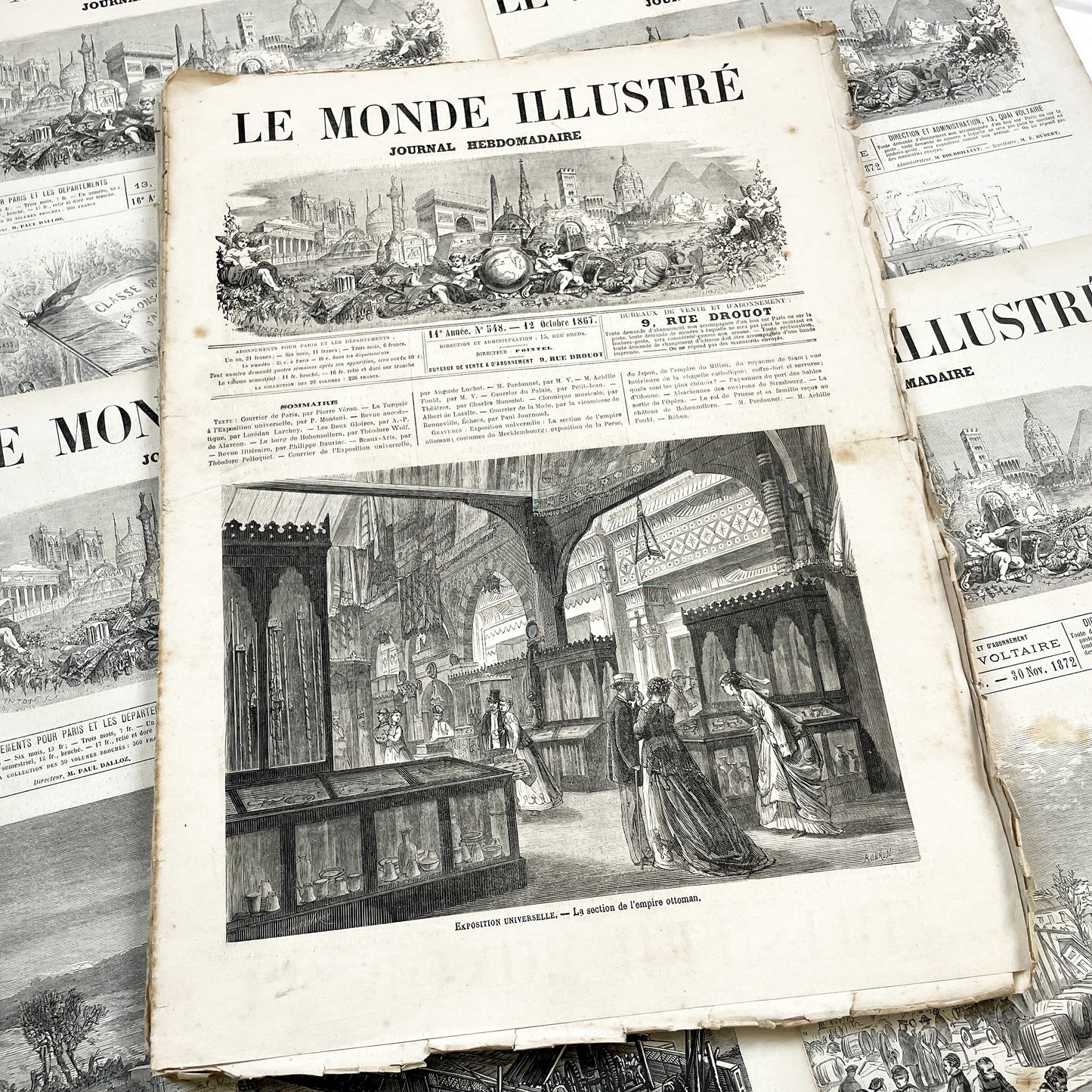 1860s - Stunning newspaper "Le monde illustré" with beautiful engravings - French weekly journal from 1867 - 16 pages