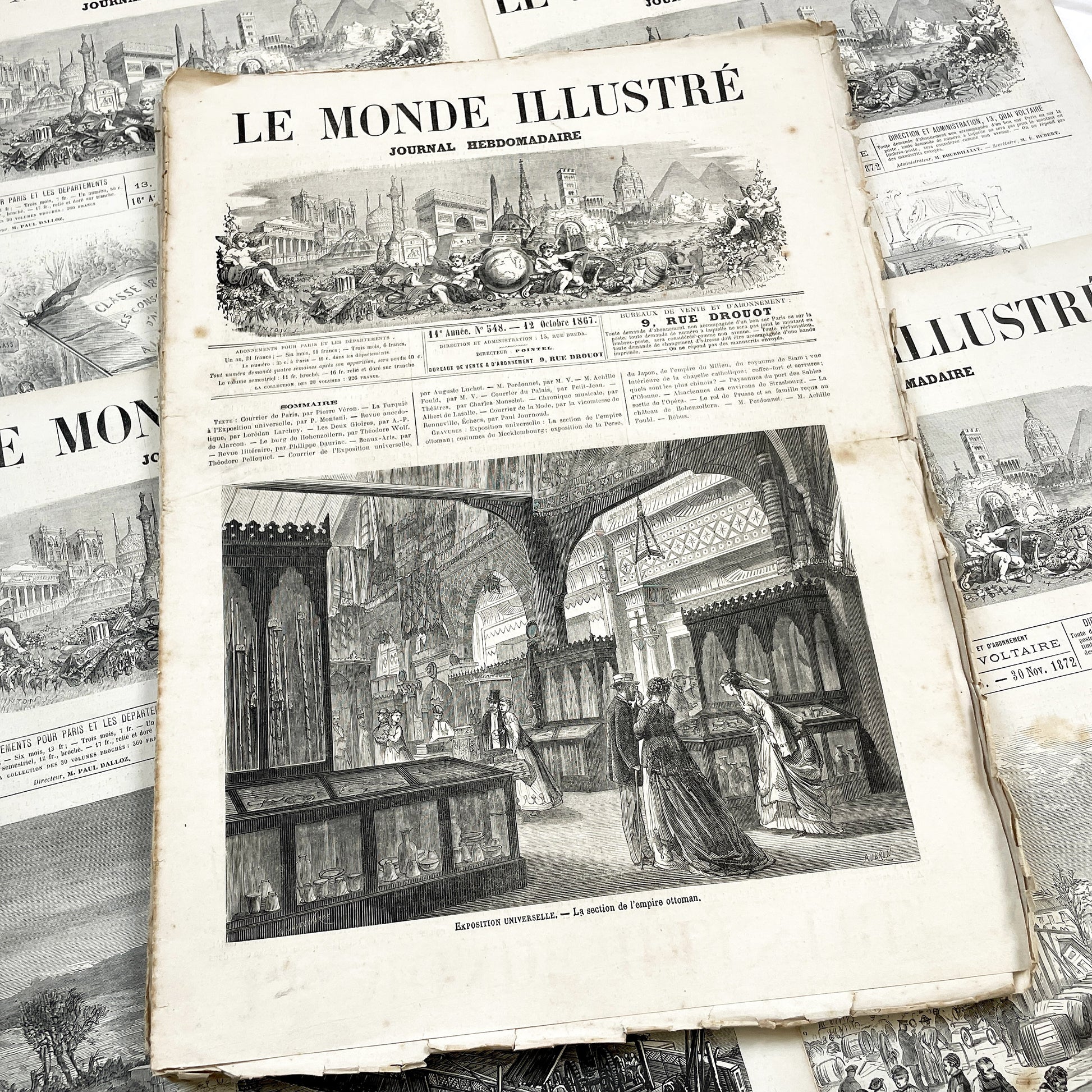 1860s - Stunning newspaper "Le monde illustré" with beautiful engravings - French weekly journal from 1867 - 16 pages